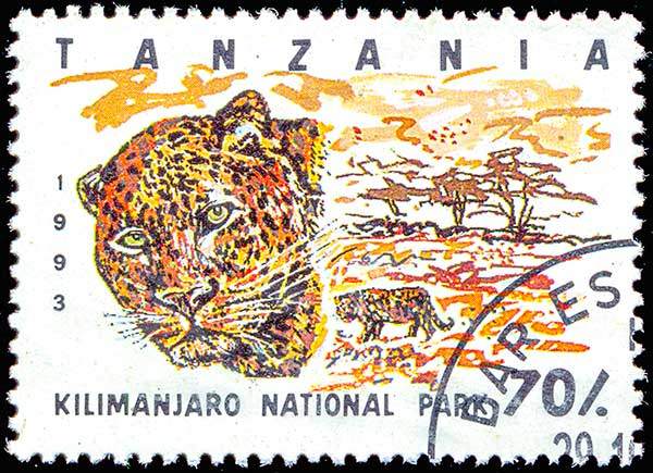 킬리만자로의 표범. 1993년 탄자니아 우표.