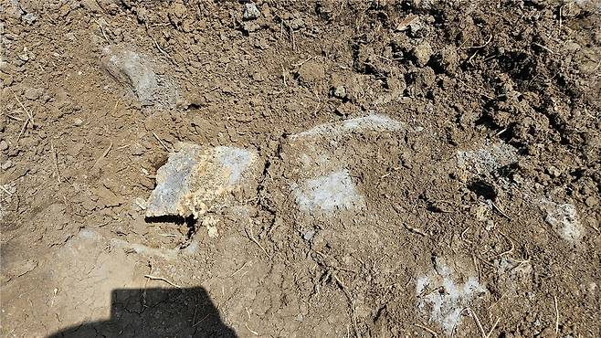 빌레용암에 보이는 포클레인 자국과 깨진 흔적 / 사진=오은주