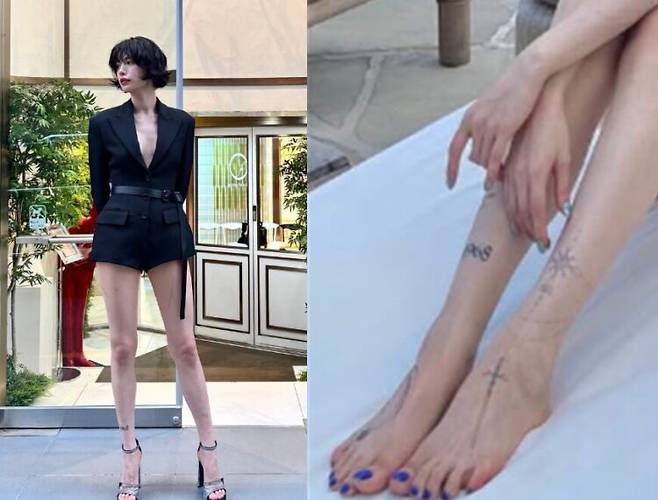 현재 나나는 오른쪽 정강이에 '1968'이라고 새겨진 타투 외에는 모두 제거한 것으로 알려졌다. [사진=SNS]