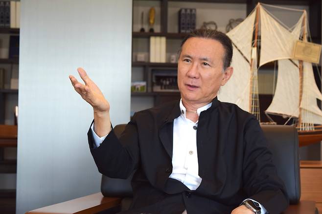 Amata founder and Chairman Vikrom Kromadit speaks during an interview with The Korea Herald at Herald Media Group's office in Yongsan-gu, Seoul, Saturday. (Kim Hae-yeon/The Korea Herald)