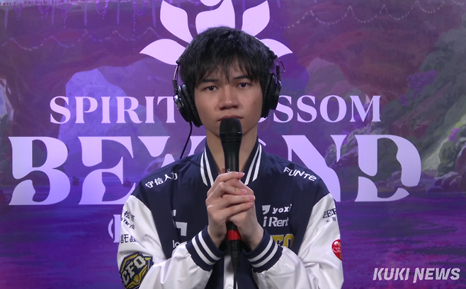 ‘홍큐’ 차이밍훙이 8일 ‘2025 미드 시즌 인비테이셔널(MSI)’ 브래킷 스테이지 2라운드 패자조 LPL(중국) 1시드 애니원스 레전드(AL)와 경기가 끝난 뒤 쿠키뉴스와 화상 인터뷰에 임하고 있다. 김영건 기자