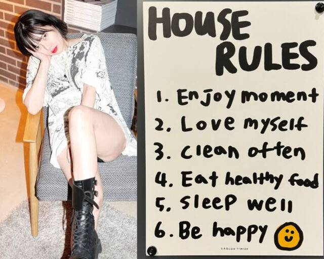 현아가 전시회에 있던 'HOUSE RULES' 안내판을 사진으로 남겼다. / 현아 소셜미디어 캡처