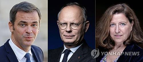 올리비에 베랑 전 보건 장관, 에두아르 필리프 전 총리, 아녜스 뷔쟁 전 보건 장관 [AFP 연합뉴스 자료사진. 재판매 및 DB 금지]