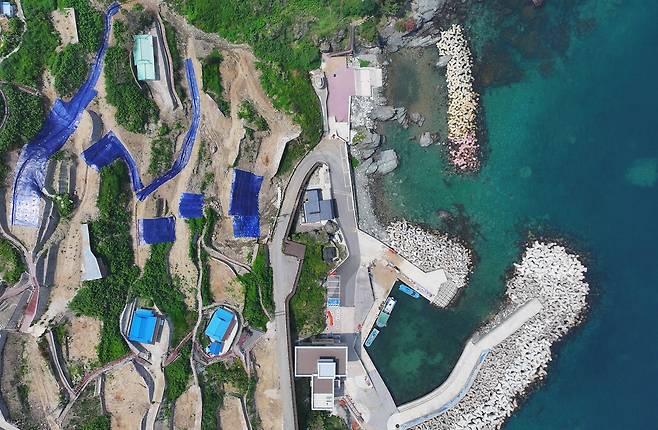 누런 속살 드러낸 영덕 석리 따개비마을 [촬영 윤관식]