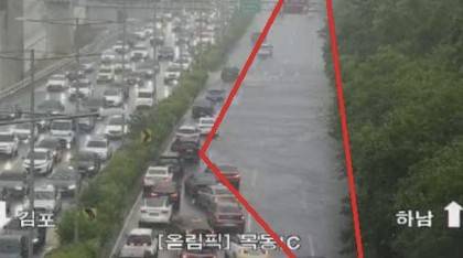 호우로 잠긴 목동 IC 인근 도로 [토피스 캡처. 재판매 및 DB 금지]