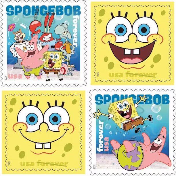 8월 1일 미 연방우정청이 발행하는 스폰지밥 우표의 네가지 디자인./USPS