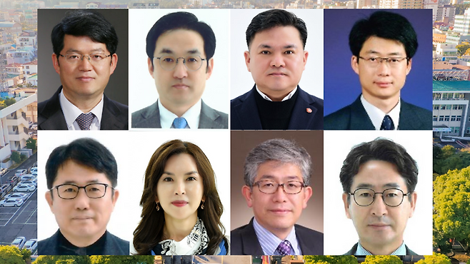 사진 왼쪽 상단부터 시계방향으로 양기철 기획조정실장·김남진 혁신산업국장·박재관 건설주택국장·김영길 교통항공국장 직무대리·김원철 서귀포시 부시장·김양보 관광교류국장·류일순 문화체육교육국장·현주현 15분도시추진단장 직무대리 (제주도 제공)