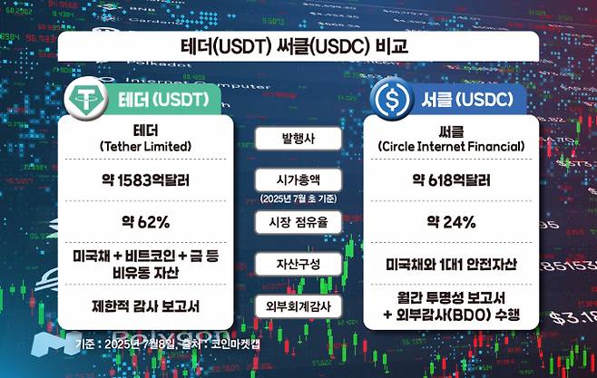 사진은 테더, 써클 비교 표. /사진=김은옥 기자