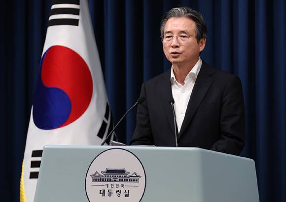 김용범 정책실장이 10일 용산 대통령실 기자회견장에서 RE100 산업단지 관련 브리핑을 하고 있다. 2025.7.10 [사진=연합뉴스]