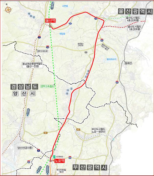 부산 양산 울산 광역철도 노선도. 자료 국토교통부