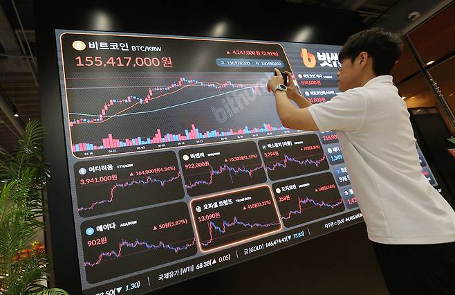 11일 오전 서울 서초구 빗썸라운지 강남본점 전광판/뉴스1