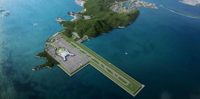 부산 가덕도신공항 조감도. 가덕도 국수봉을 깎아 공항터미널을 조성한 모습이다. 가덕도신공항건설공단 홍보 영상 캡처