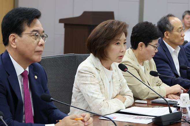 나경원 국민의힘 의원이 11일 서울 여의도 국회 의원회관에서 열린 ‘한미 통상협상 카운트다운, 관세전쟁 속 대한민국 국익을 위한 산업계-국회 긴급 토론회’에서 발언하고 있다. [사진 출처 = 연합뉴스]