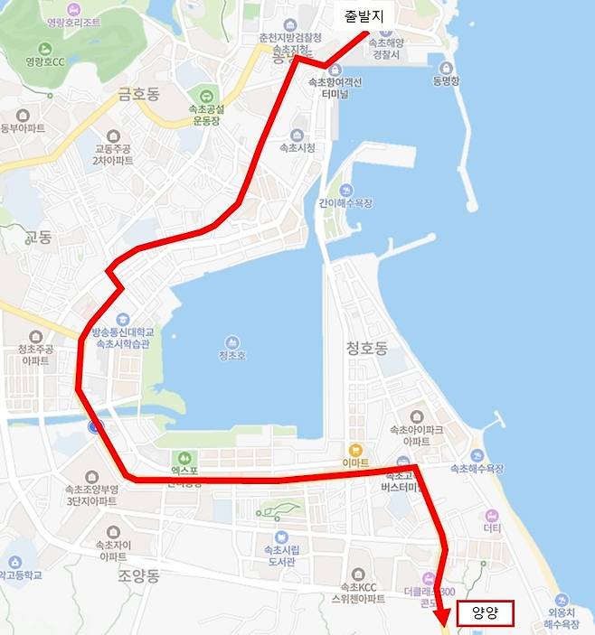 기자재 운송 경로 [속초시 제공. 재판매 및 DB 금지]