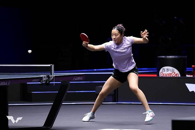 WTT 미국 스매시 단식 경기를 벌이는 신유빈  [WTT 인스타그램 캡처. 재판매 및 DB 금지]