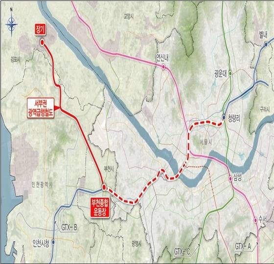 서부권 광역급행철도 위치도(국토부 제공)