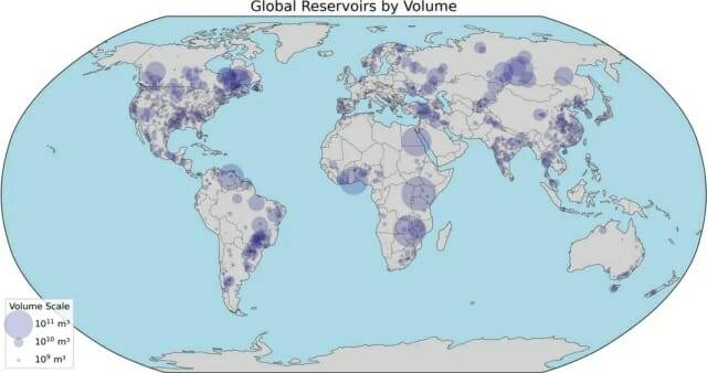 전 세계 물 저장소를 나타낸 이미지 (출처=Valencic et al.)