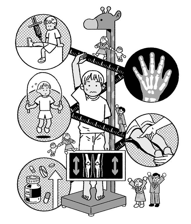 육각형 인간의 1순위 요소인 외모, 외모 중 계량화 서열화 할 수 있는 요소는 키다. '때 놓치지 않고 자녀 키 키워주기'가 부모들의 중요 과제가 됐다. /일러스트=김영석