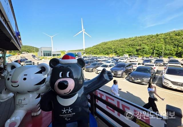 ▲ 12일 낮 대관령마을휴게소에 관광객·시민이 몰려 북새통을 이뤘다. 황선우 기자