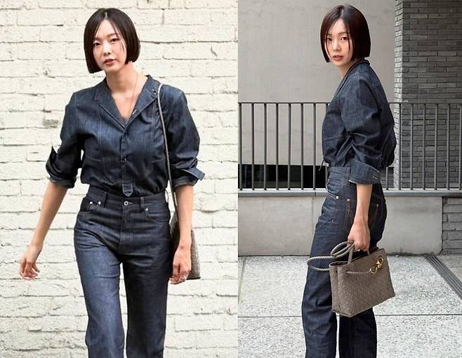 금새록이 단발과 데님으로 시크한 분위기를 완성했다.사진=금새록 SNS