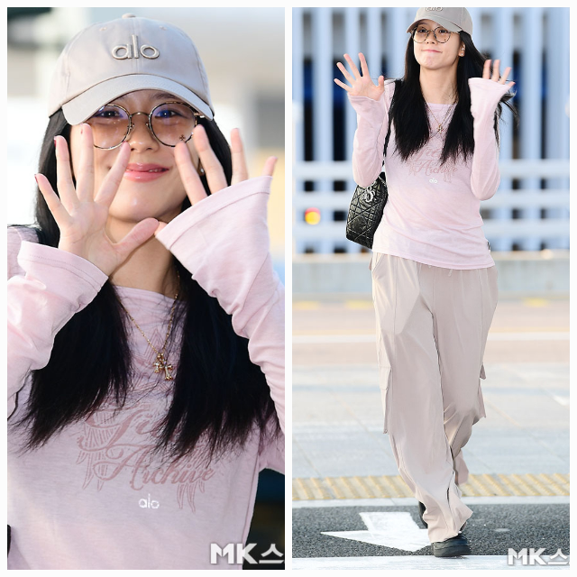 블랙핑크 지수가 LA행 비행기에 오르며 또 한 번 ‘공항 꾸러기’의 정석을 보여줬다. 사진=김영구 기자