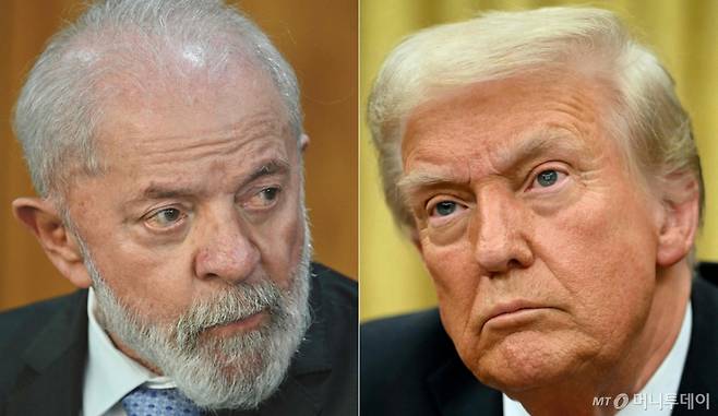 도널드 트럼프 미국 대통령(오른쪽)과 루이스 이나시우 룰라 다시우바 브라질 대통령. /워싱턴 AFP=뉴스1