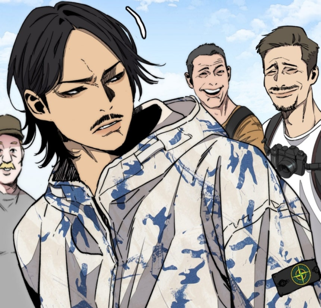 웹툰 '윈드브레이커' 속 캐릭터를 활용해 제작한 네이버 브랜드 웹툰 '스톤브레이커'의 등장인물이 하이엔드 스포츠웨어 브랜드 '스톤 아일랜드' 의상을 착용한 장면. 사진=네이버웹툰 제공