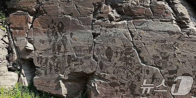 12일(한국시간) 제47차 유네스코 세계유산위원회에서 선사시대 생활문화를 엿볼 수 있는 바위그림인 '반구천의 암각화'를 세계유산 목록에 등재하기로 결정했다. 사진은 울주 대곡리 반구대 암각화의 모습. (국가유산청 제공. 재판매 및 DB금지) 2025.7.12/뉴스1