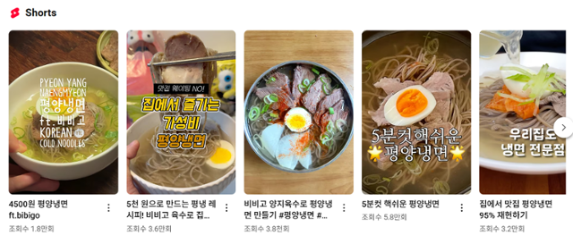유튜브에는 비비고 소고기 양지육수 제품을 활용한 평양냉면 레시피를 알려주는 영상이 수십 개 올라와 있다. 유튜브 캡처