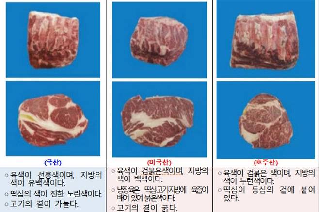 소고기 식별법. 사진=농관원 제공.