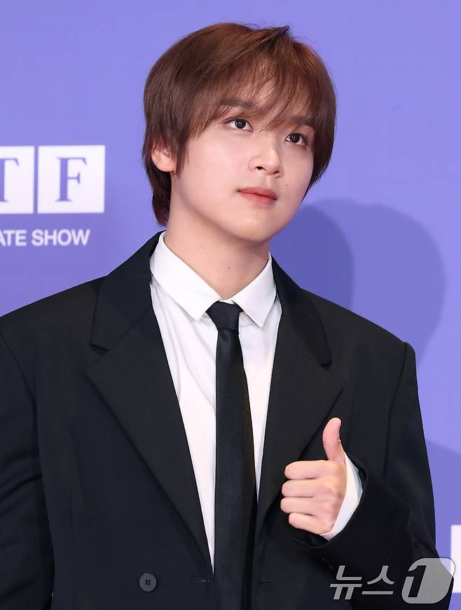 그룹 NCT DREAM(엔시티 드림, NCT 드림) 해찬이 14일 오전 서울 송파구 롯데시네마 월드타워에서 가진 정규 5집 ‘Go Back To The Future’(고 백 투 더 퓨처) 발매 기념 제작 발표회에서 포즈를 취하고 있다. 2025.7.14/뉴스1 ⓒ News1 권현진 기자