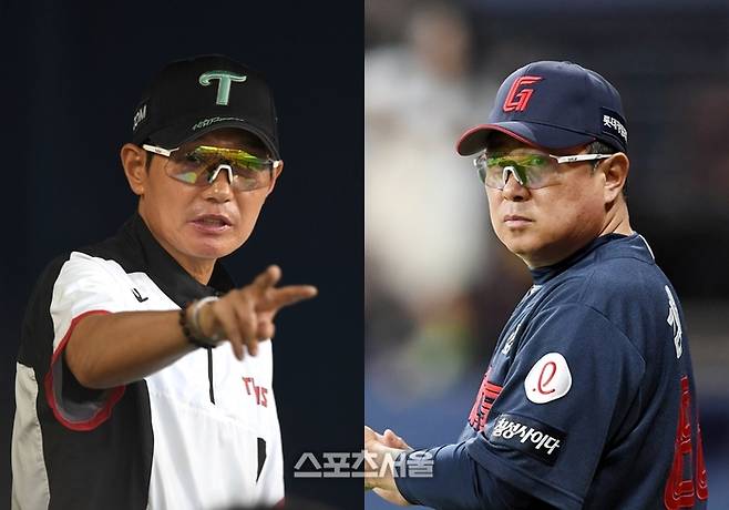 LG 염경엽 감독(왼쪽)과 롯데 김태형 감독. 사진 | 스포츠서울DB