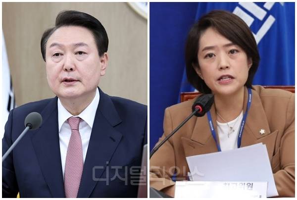 윤석열 전 대통령(왼쪽)과 고민정 더불어민주당 의원. [디지털타임스 DB, 대통령실 제공]