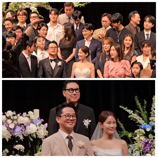 김준호와 김지민의 결혼식 현장은 행복으로 가득했지만, 사진 한 장에 담긴 솔로들의 ‘쓸쓸한 시선’이 화제가 됐다.사진=김준호 지인 / 이상민 SNS