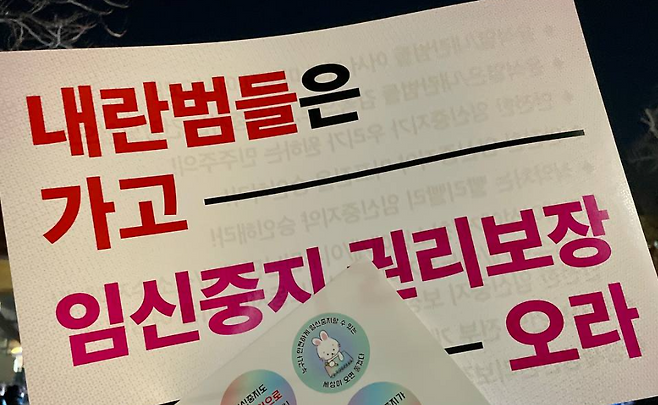 모두의 안전한 임신중지를 위한 권리보장네트워크에서 윤석열 탄핵 집회에서 들었던 피켓.