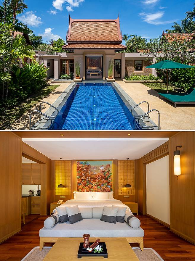 시그니처 풀빌라 전용 수영장과 내부 모습. 사진제공|팜투어