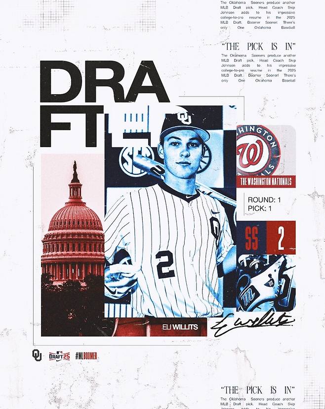 ▲ 14일(한국시간) 열린 메이저리그 신인 드래프트에서 전체 1순위 영예를 안은 엘리 윌리츠 ⓒ워싱턴 내셔널스 SNS