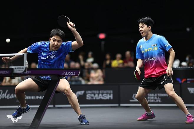 WTT 미국 스매시 남자복식에 나선 임종훈(왼쪽)과 안재현 [WTT 인스타그램 캡처. 재판매 및 DB 금지]