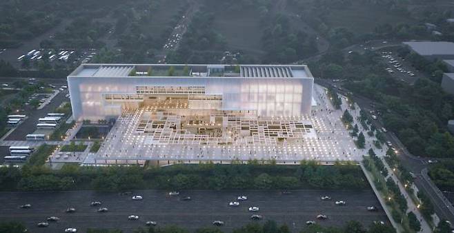 광주광역시의 주요 대형 공공 건립사업들이 예산 부족으로 줄줄이 제동이 걸렸다. 총사업비 1천181억원을 들여 2027년 개관을 목표로 추진한 '비엔날레전시관' 건립 사업이 지난 5월 '일시정지'됐다. 사진은 비엔날레전시관 조감도. /광주시 제공