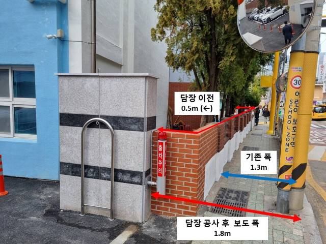 확장 예정인 부산 용호초등학교 앞 통학로. 부산시남부교육지원청 제공