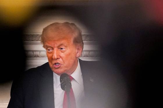 도널드 트럼프 미국 대통령이 7월 14일 미국 워싱턴 DC 백악관에서 연설하고 있다. 로이터=연합뉴스