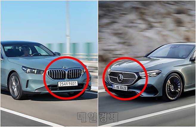 수입차 인기 차종인 BMW 5시리즈(왼쪽)과 벤츠 E클래스 [사진출처=BMW, 벤츠/ 편집=최기성 매경 디지털뉴스룸 기자]