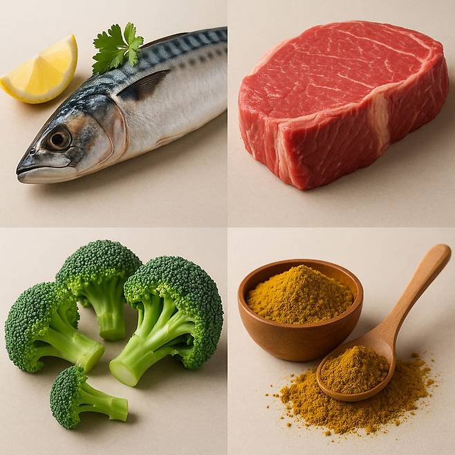 [서울=뉴시스] 미국 폭스뉴스에 따르면 물고기, 십자화과 채소, 향신료, 붉은 고기는 체취를 유발할 수 있다.(사진=오픈AI 제작) 2025.07.14 *재판매 및 DB 금지