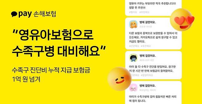 [서울=뉴시스] 카카오페이손해보험, 영유아보험 수족구 진단비 누적 1억원 지급 이미지. (사진=카카오페이손보 제공) 2025.07.15. photo@newsis.com *재판매 및 DB 금지