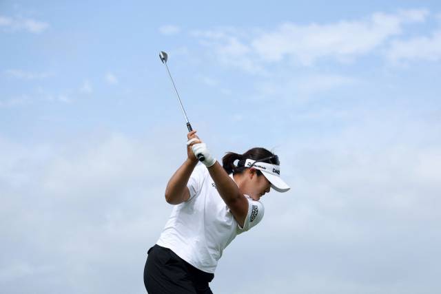 아이언 샷을 하고 있는 유해란. 사진 제공=AFP연합뉴스