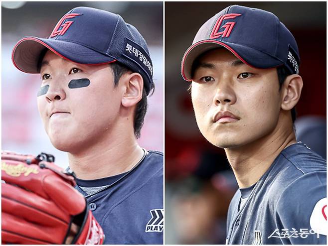 제구되는 평균 150㎞의 강속구를 뿌리는 롯데 좌완 홍민기(오른쪽)와 우완 최준용이 막강한 필승조를 구축한다면 롯데의 가을야구 진출을 향한 꿈도 한층 커질 수 있다. 사진제공｜롯데 자이언츠