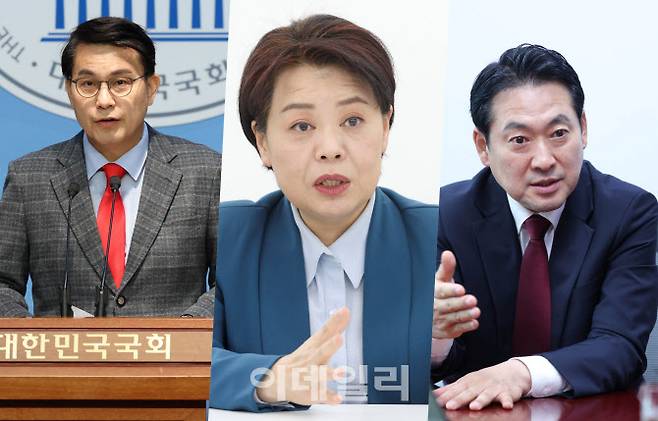 왼쪽부터 윤상현 국민의힘 의원, 윤희숙 혁신위원장, 장동혁 의원 (사진 = 이데일리 이영훈 노진환 기자)