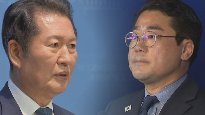 더불어민주당 당 대표에 출마한 정청래(왼쪽) 의원과 박찬대 의원
