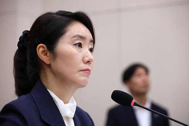 강선우 여성가족부 장관 후보자가 지난 14일 국회에서 열린 인사청문회에 참석해 있다. 권도현 기자