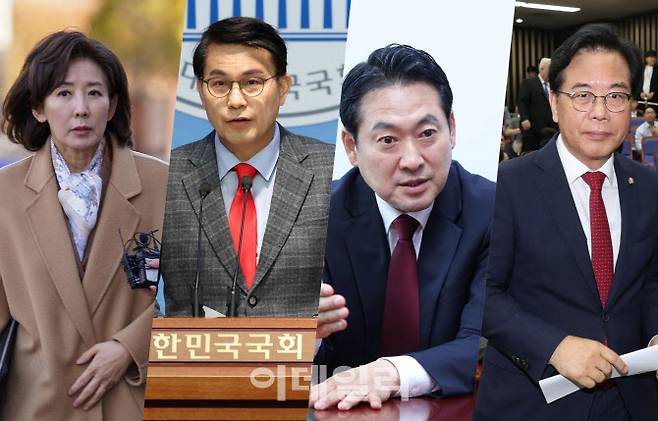 왼쪽부터 나경원 국민의힘 의원, 윤상현 의원, 장동혁 의원, 송언석 비상대책위원장 겸 원내대표 (사진 = 이데일리 방인권 노진환 기자)